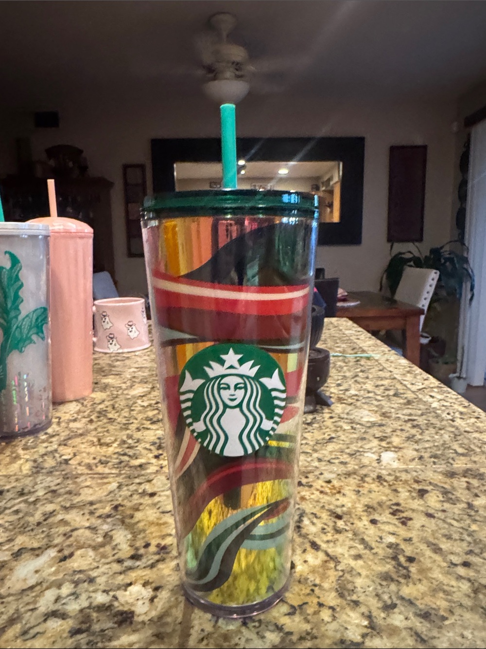 Starbucks Multicolor Swirl Insulated Tumbler with Straw - Green Accent